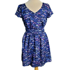 Lily Rose Blue Short Sleeve Print Dress Size Medium
